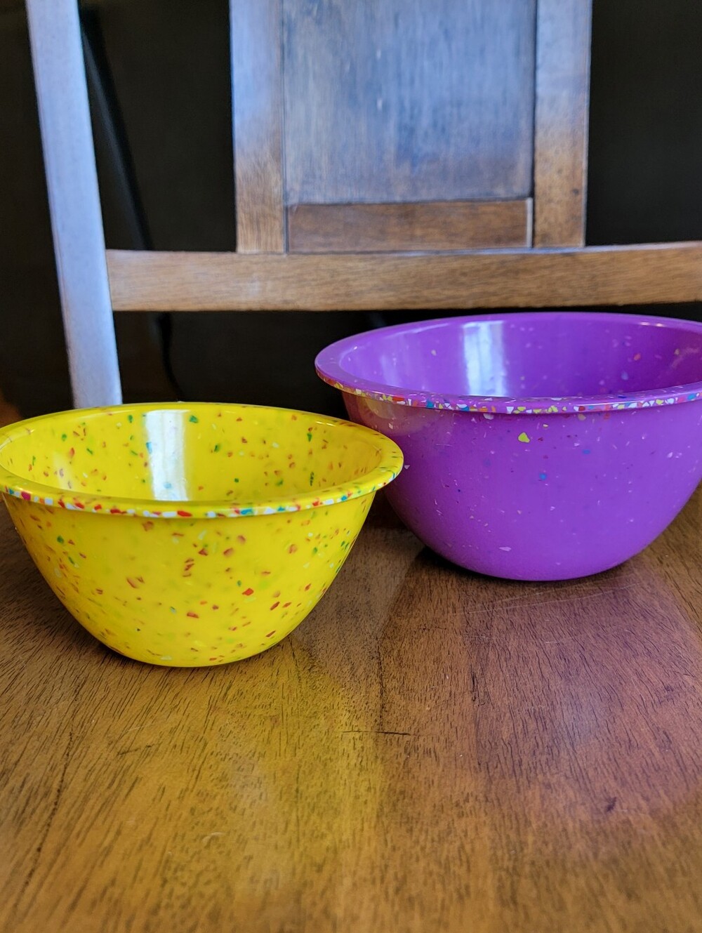 Zak! Designs Pair Set Of 2 Melamine Confetti Bowls Purple Yellow 7" And 5.5"